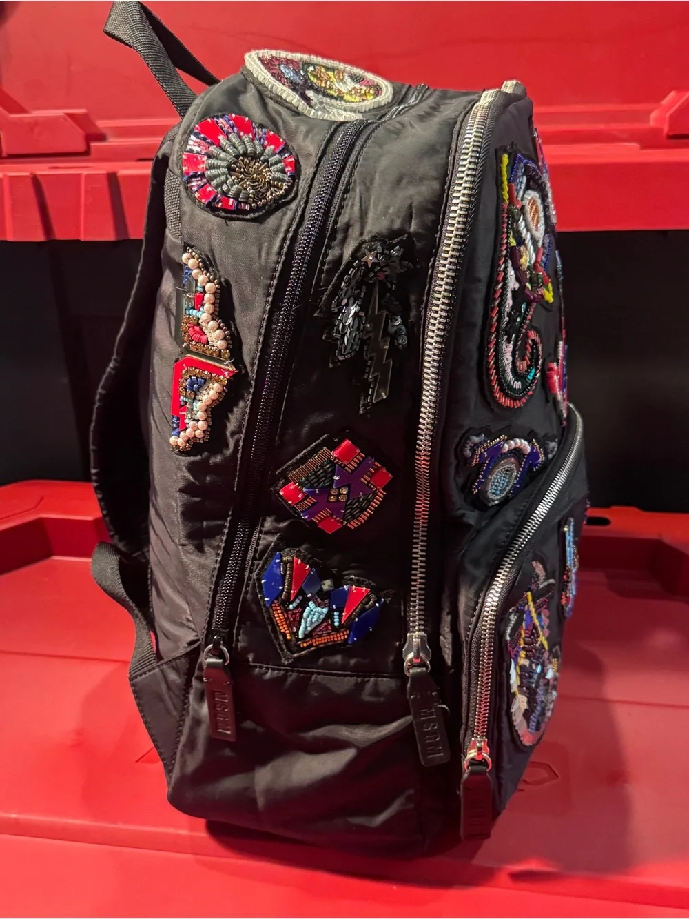 Black Embellished Beaded Backpack